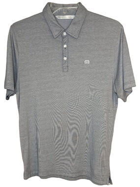 TravisMathew Men’s Large The Zinna Polo Shirt Gray Micro Stripe Golf Performance